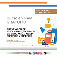 Curso en línea gratuito: Prevención de adicciones y violencia en educación media superior y superior